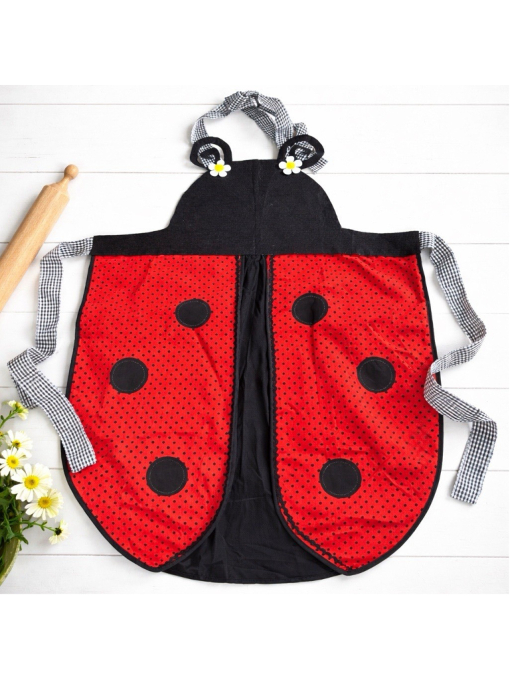Ladybug Hostess Apron Red Black Polka Dot Novelty Retro Kitchen Cottage